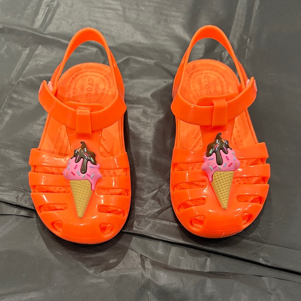 CROCS Orange Kids Sandals with Pink Ice Cream Design